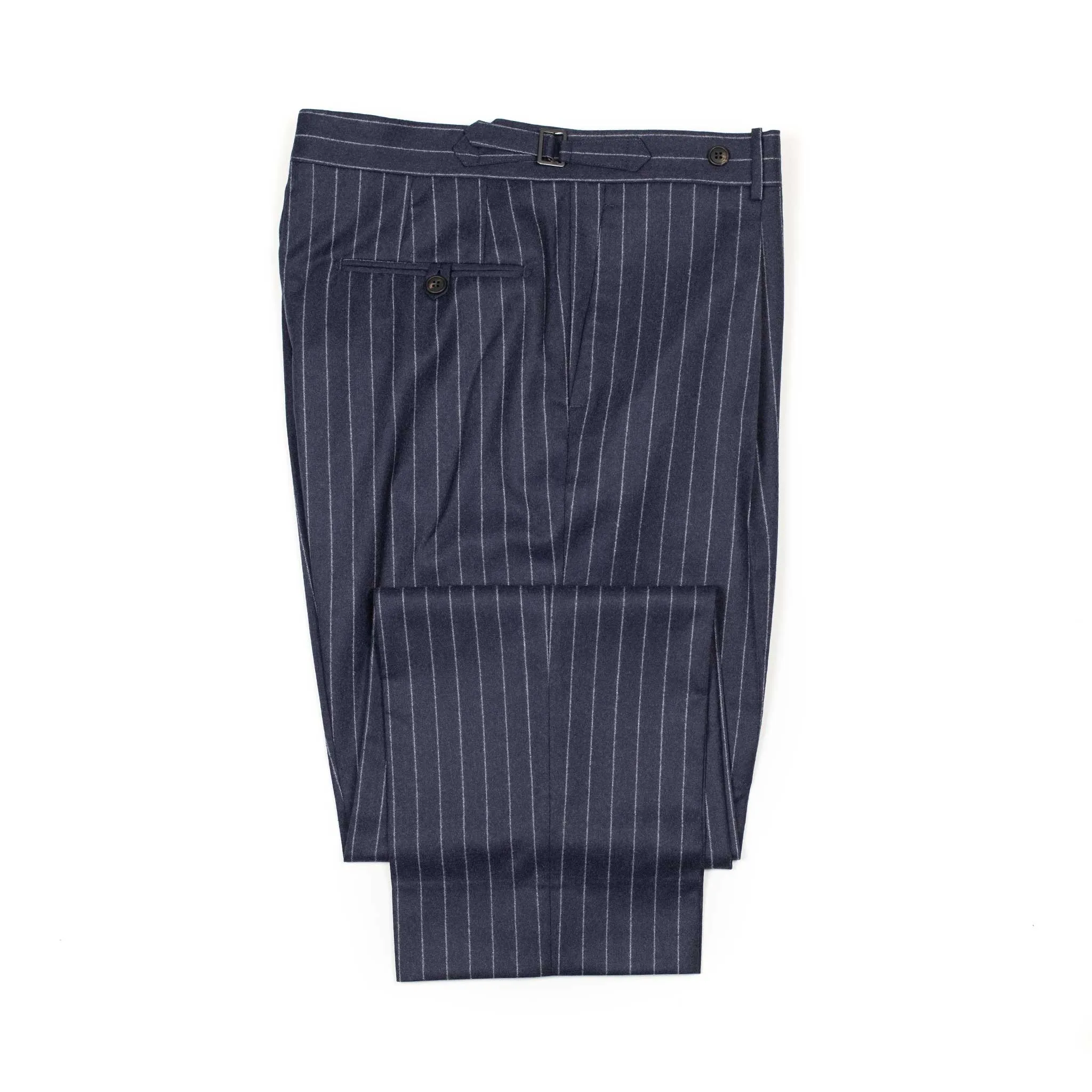 Exclusive Westside side-tab pleated high-rise wide trousers in navy chalk stripe wool