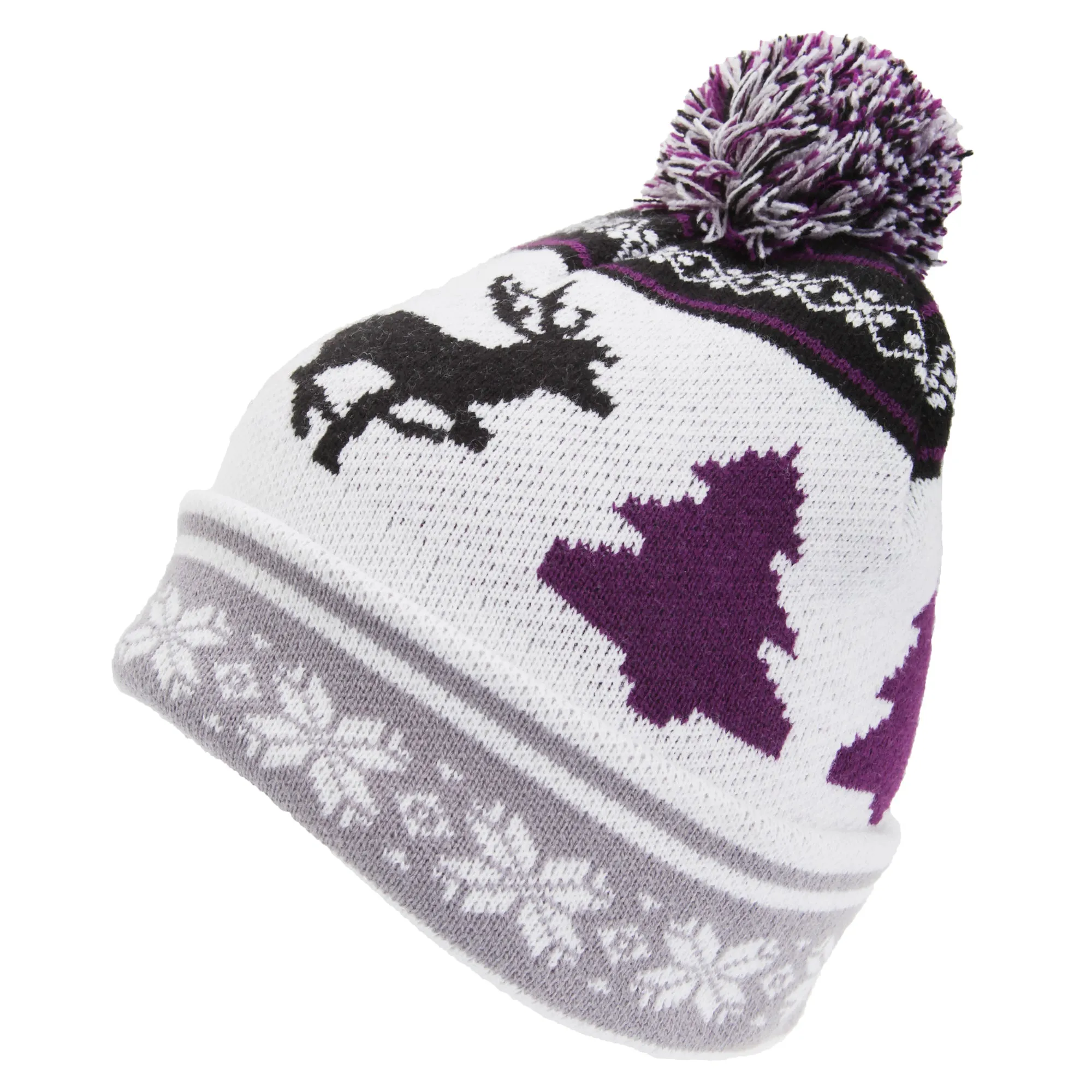 FLOSO Mens Knitted Christmas Fairisle Pattern Winter Bobble Hat