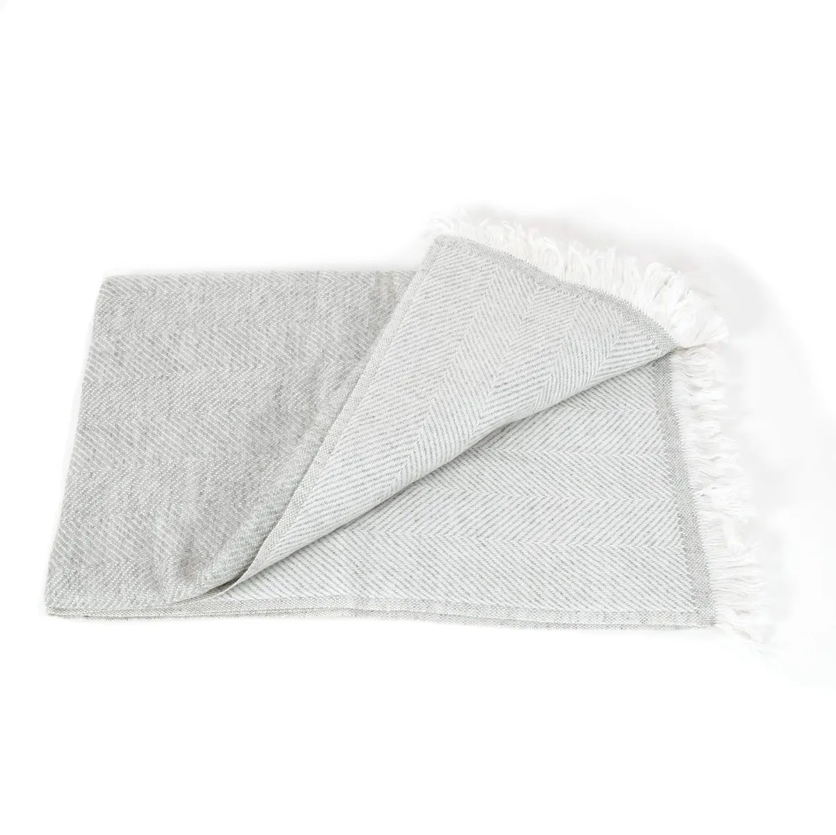 Herringbone Cashmere Throw Blanket / Grey