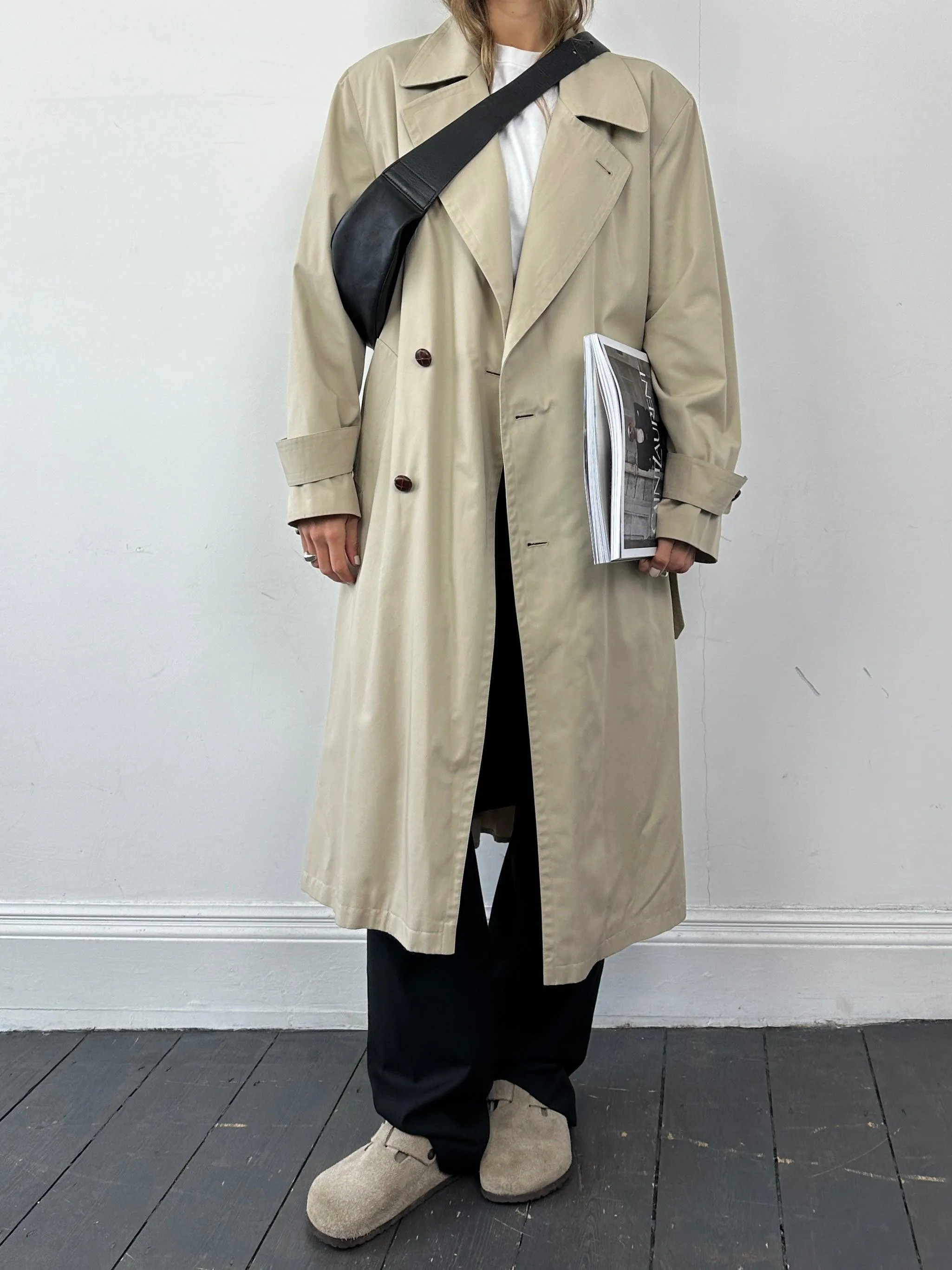 Italian Vintage Cotton Double Breasted Belted Trench Coat - XL