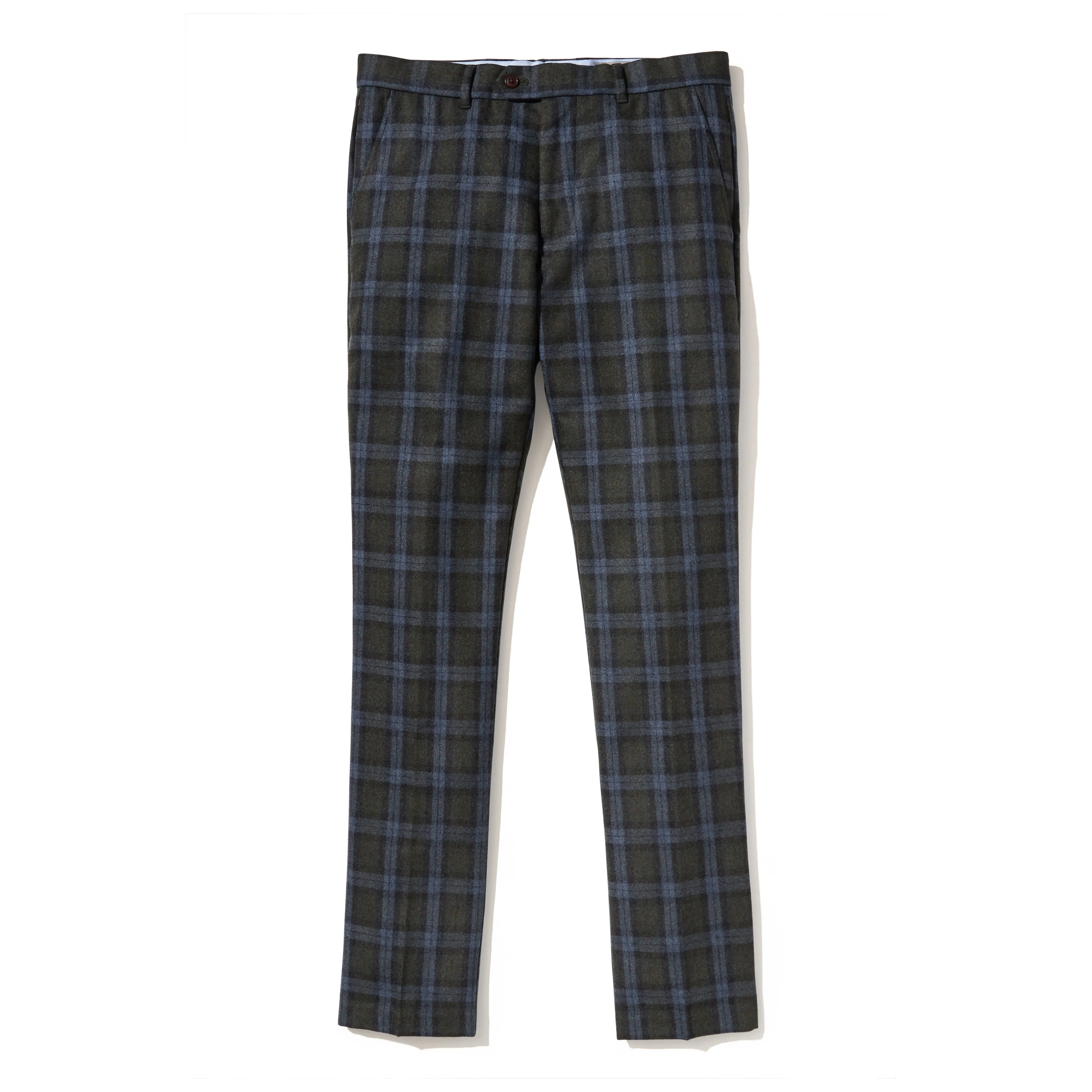 Italian Wool Flannel Dress Pants - Olive Blue Check