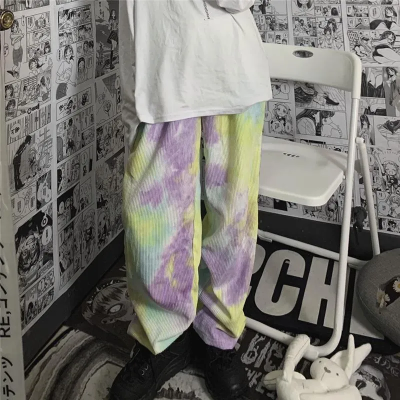 Kawaii Pastel Tie Dye Pattern Corduroy Pants