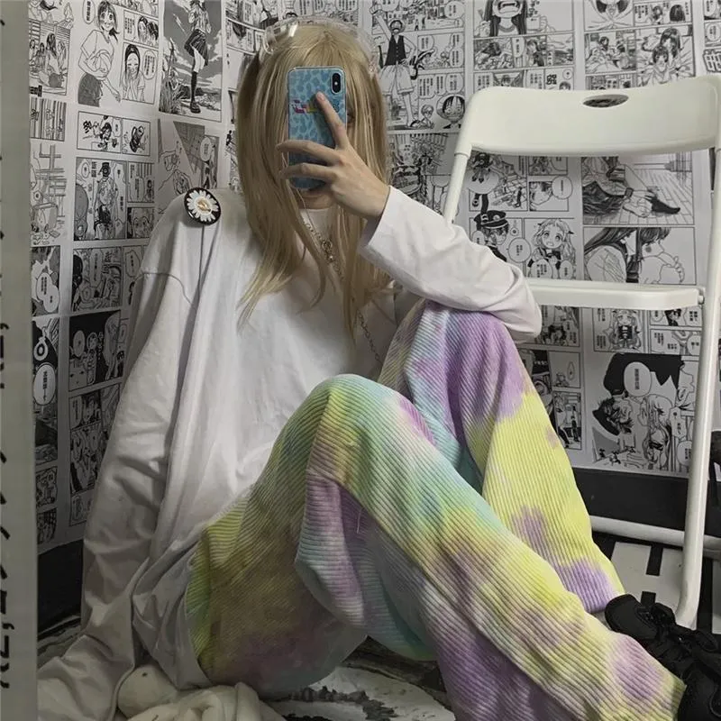 Kawaii Pastel Tie Dye Pattern Corduroy Pants