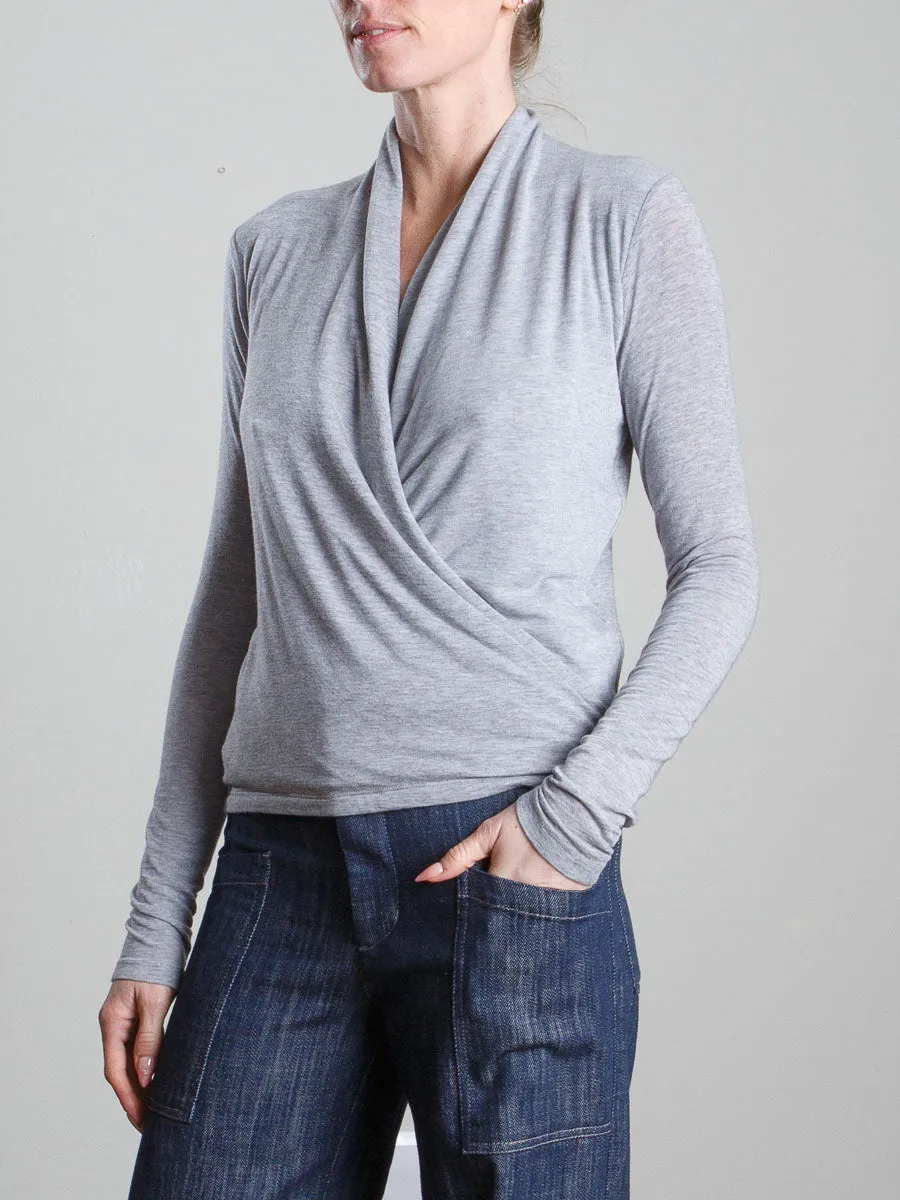 Lana Wrap Top in Cashmere Jersey - Heather Grey