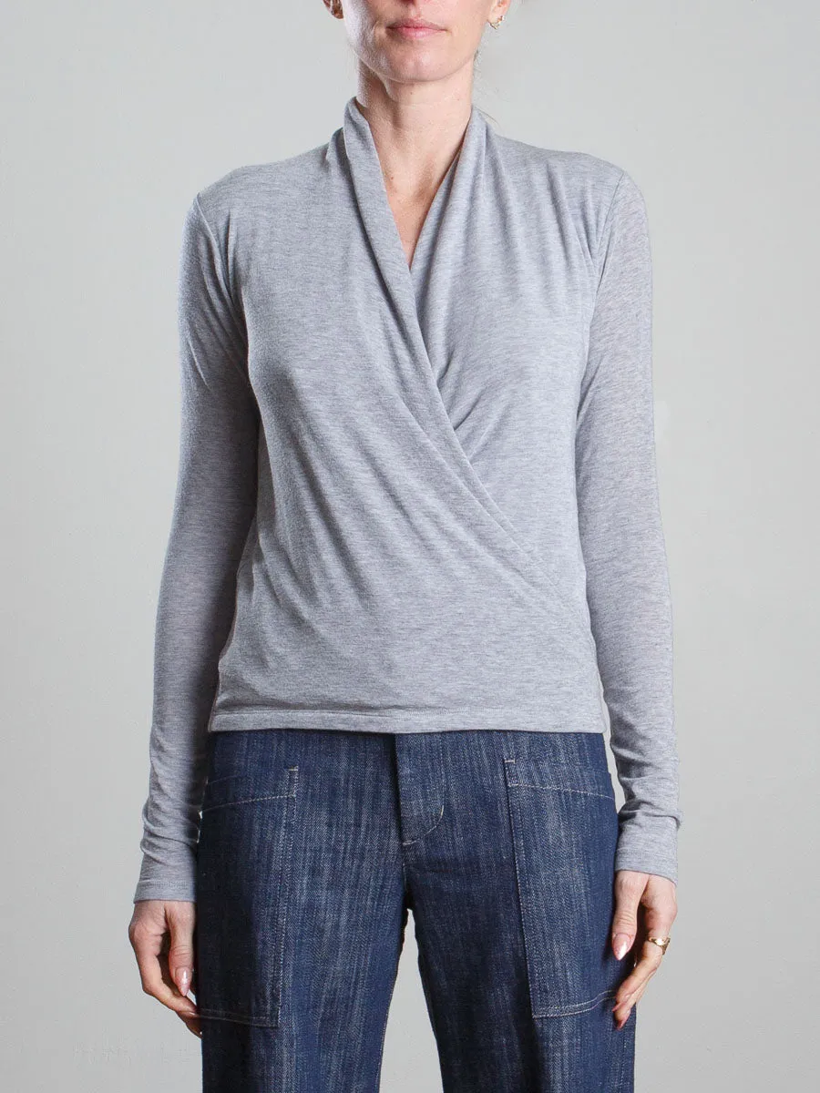 Lana Wrap Top in Cashmere Jersey - Heather Grey