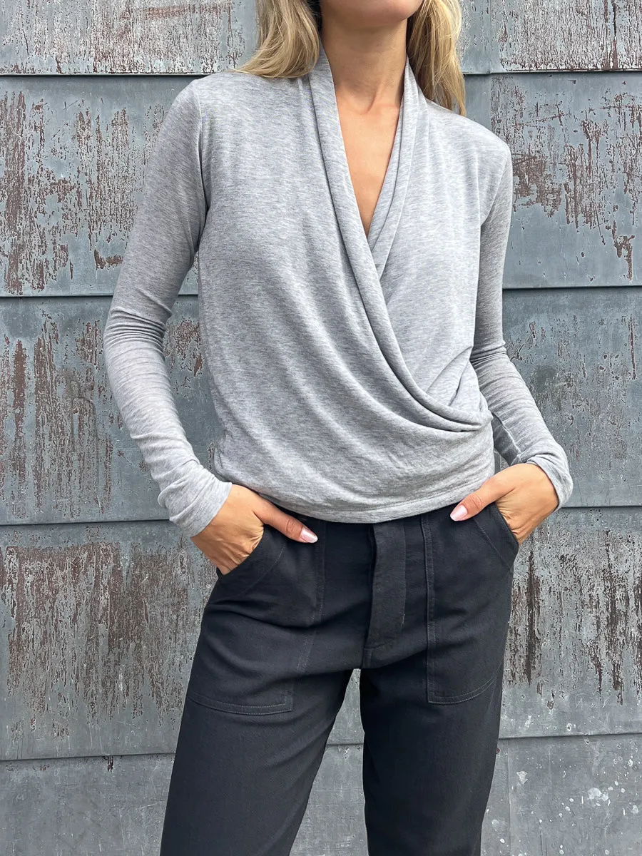 Lana Wrap Top in Cashmere Jersey - Heather Grey