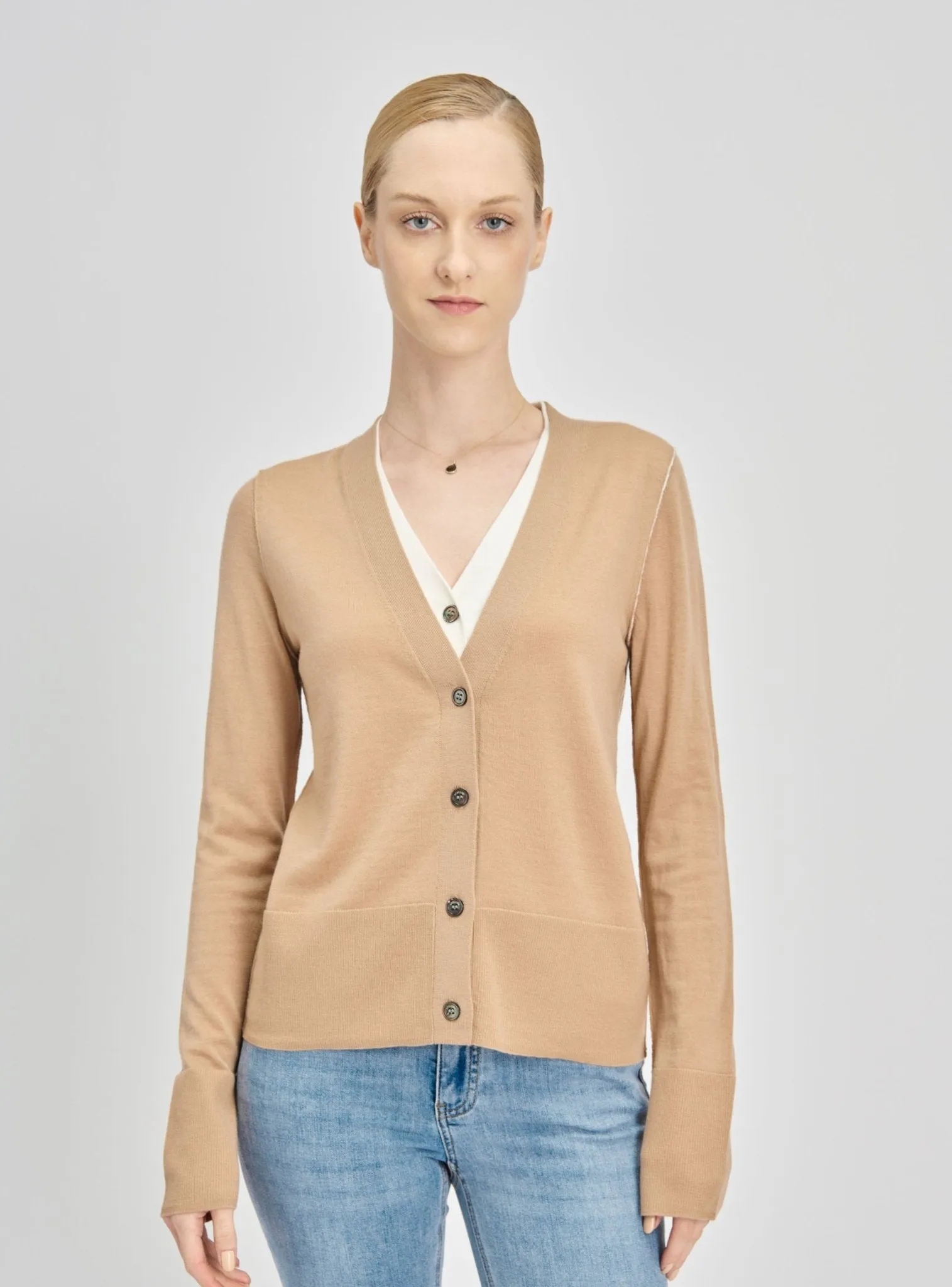 LEMAIRE wool double layer cardigan (Milktea)