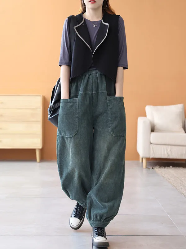 Loose Elasticity Solid Color Casual Flared Pants Bottoms