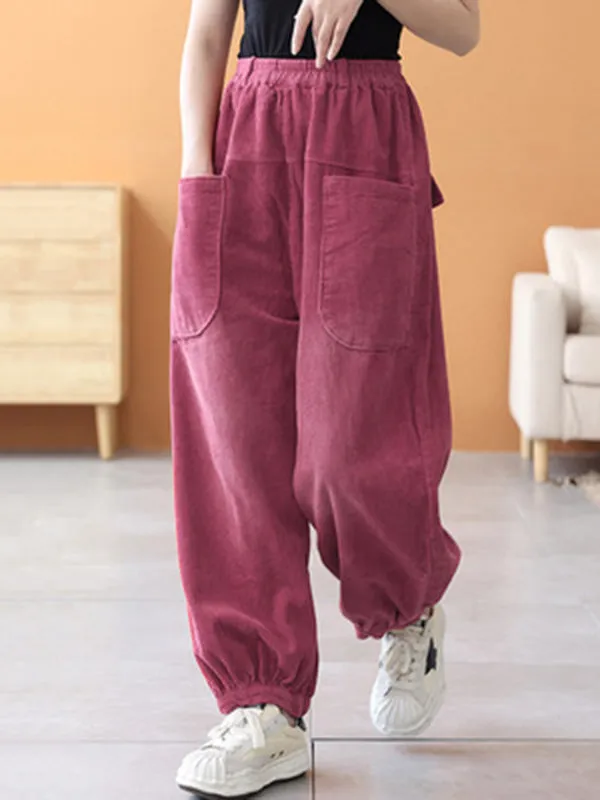 Loose Elasticity Solid Color Casual Flared Pants Bottoms