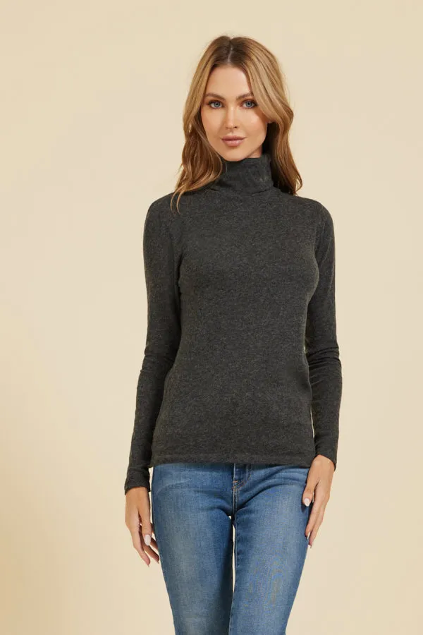 Majestic Long Sleeve Cotton/Cashmere Turtleneck in Anthracite Chine