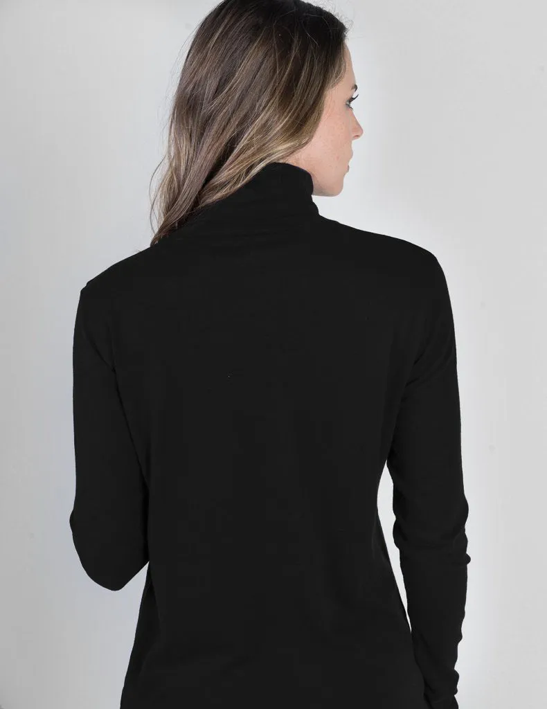 Majestic Long Sleeve Cotton/Cashmere Turtleneck in Noir/Black