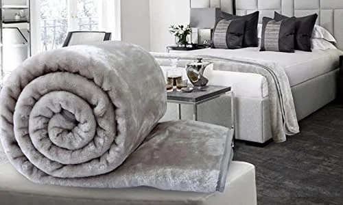 MITUL Fashion Floral Self Warm Soft Luxurious 500 TC Mink Double Bed Blanket for Winter (Gray,90x90 Inch)