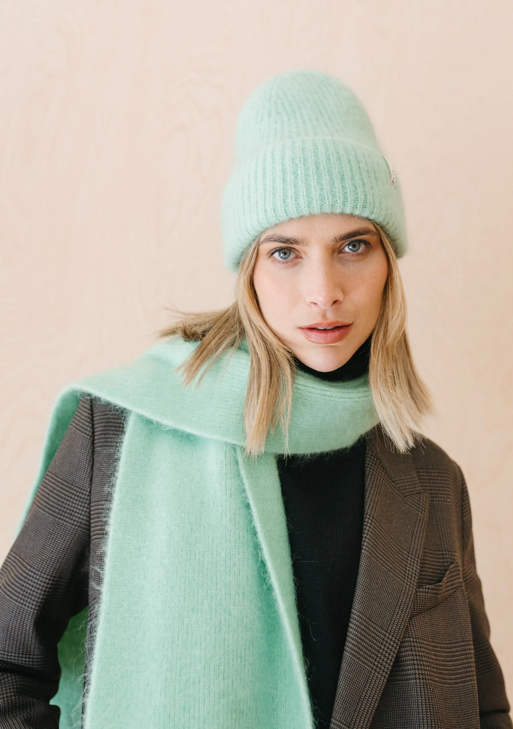 Mohair & Wool Beanie in Mint