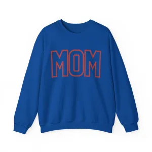 MOM Crewneck Sweatshirt, Red on Blue