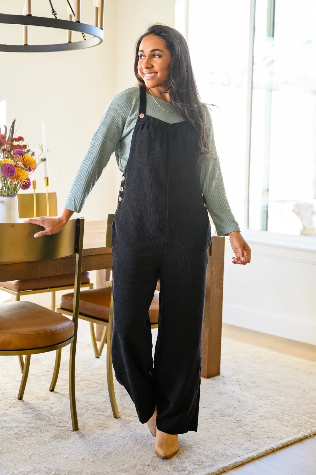 More Than Friends Corduroy Jumpsuit In Black