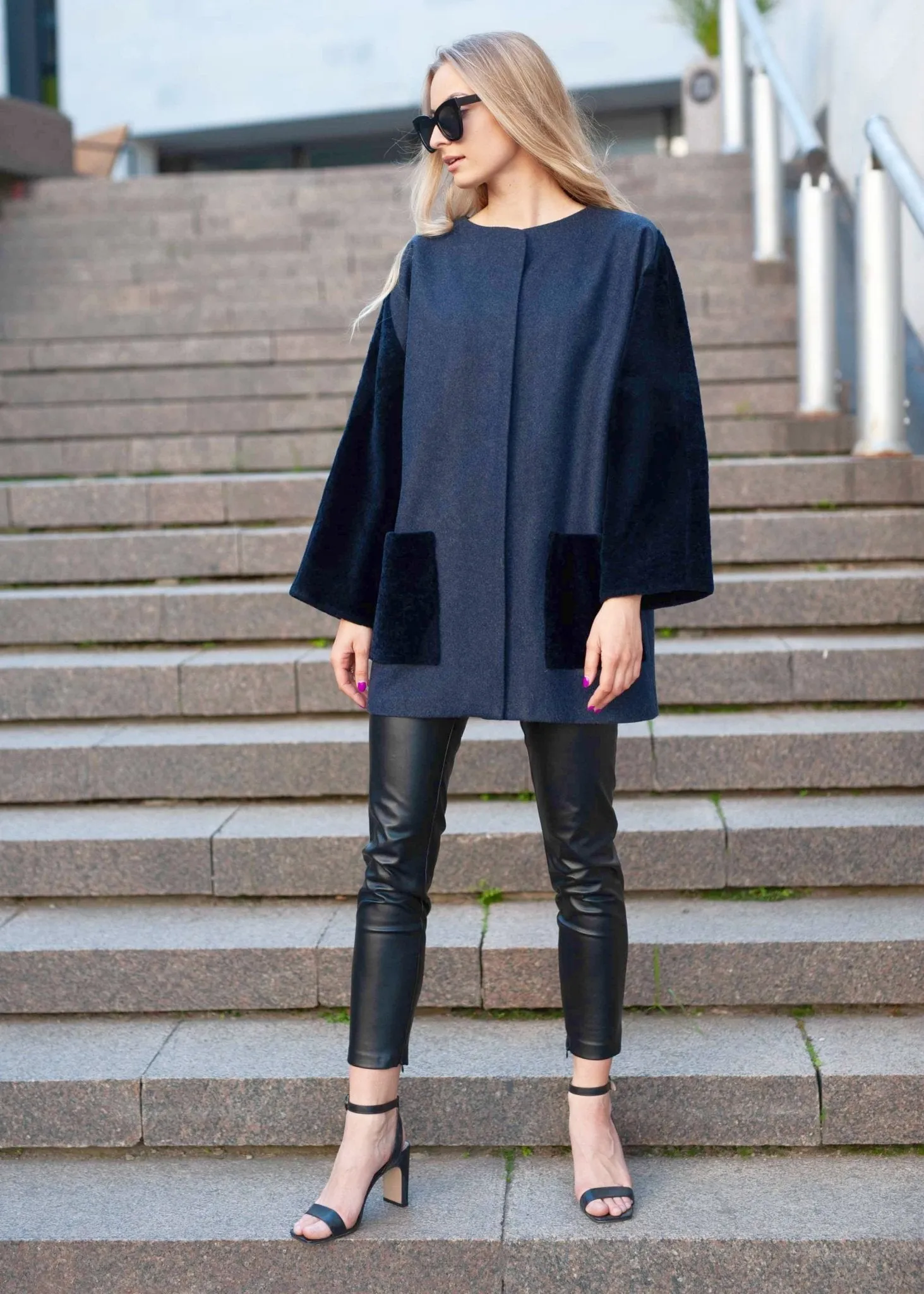 Navy Blue Shearling Coat