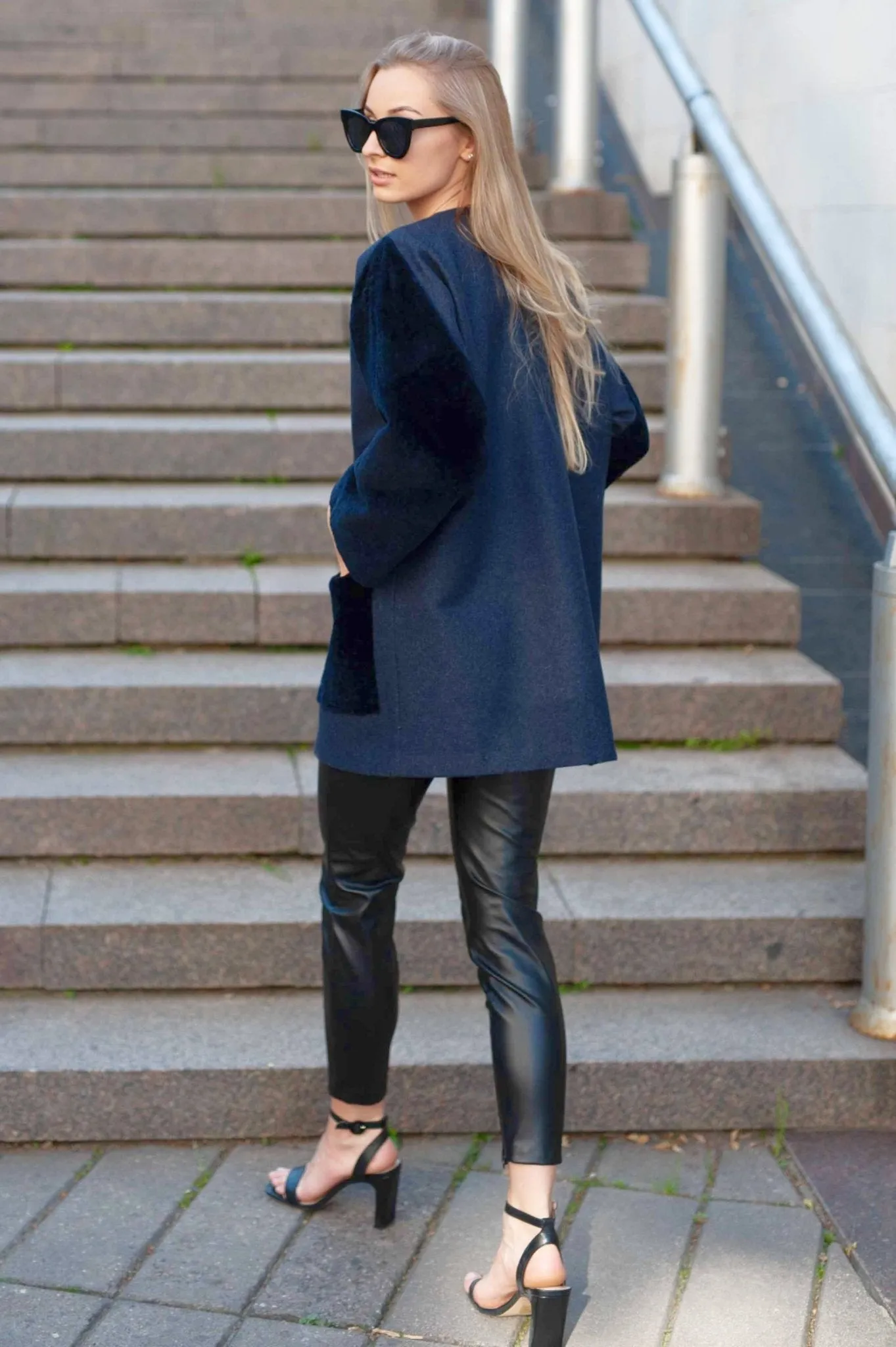 Navy Blue Shearling Coat