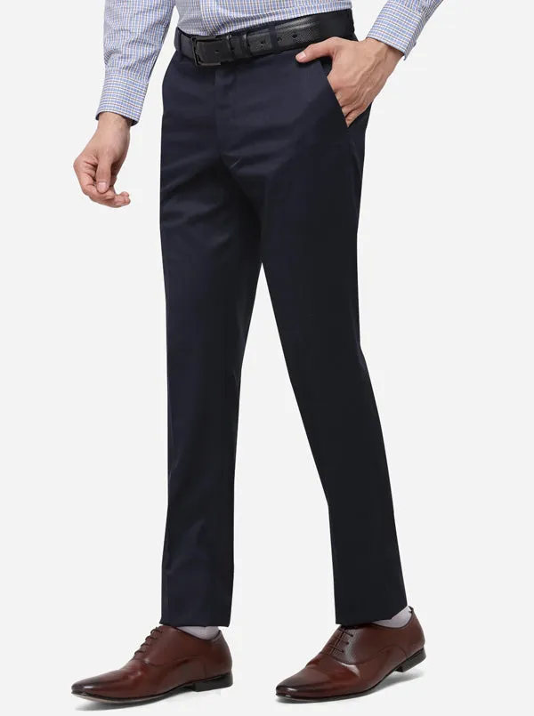 Navy Blue Super Slim Fit Solid Formal Trouser | Greenfibre