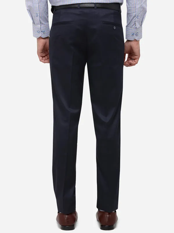 Navy Blue Super Slim Fit Solid Formal Trouser | Greenfibre