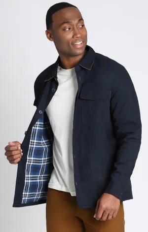 Navy Flannel Lined Stretch Twill Shirt Jacket