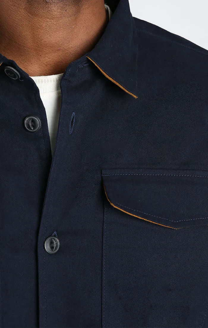 Navy Flannel Lined Stretch Twill Shirt Jacket