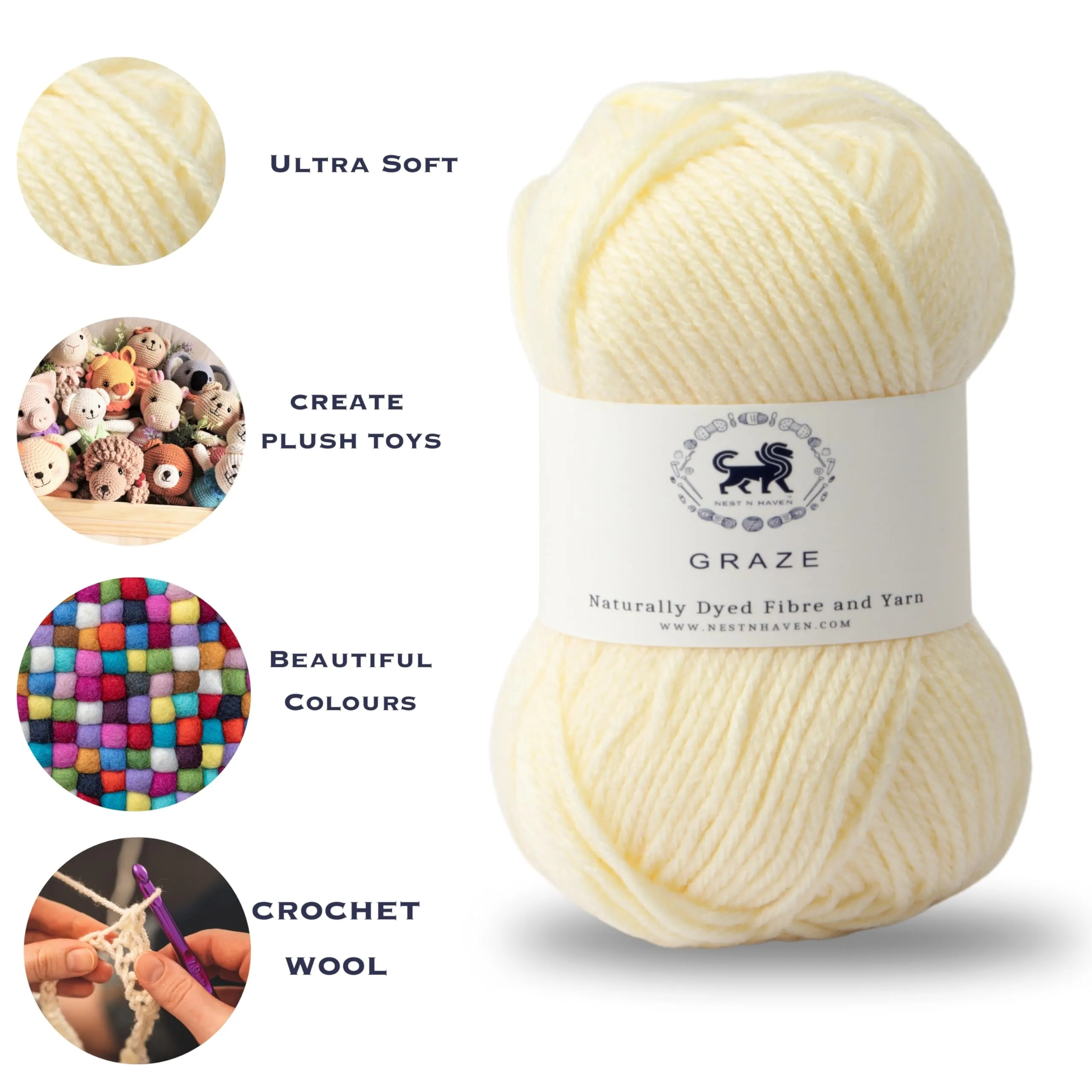 Nestnhaven Acrowools Graze Hand Knitting and Crochet Yarn. Pack of 1 Ball - 100gms. Shade no - NNHG002 (Off White)