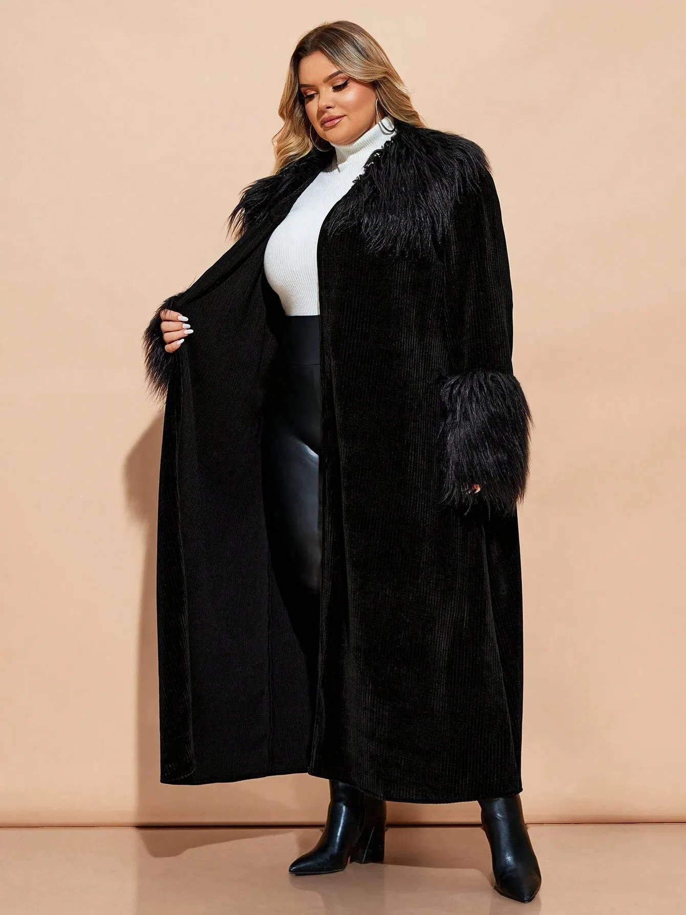 Open Front Faux Fur Punk Gothic Coat