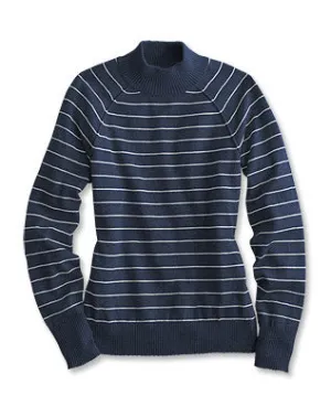 Orvis Women's Cotton/Cashmere Striped Mockneck/Deep Navy