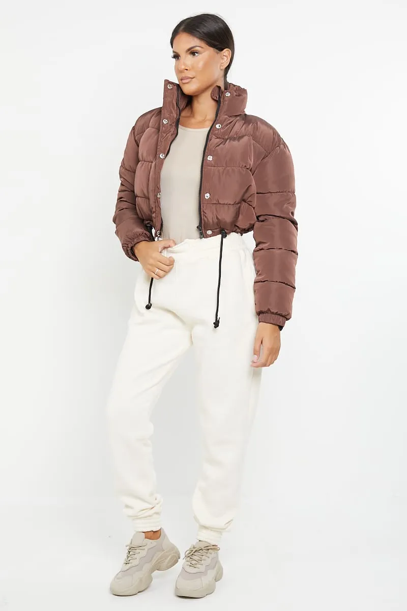 PADDED CROP PUFFER JACKET- CHOCOLATE