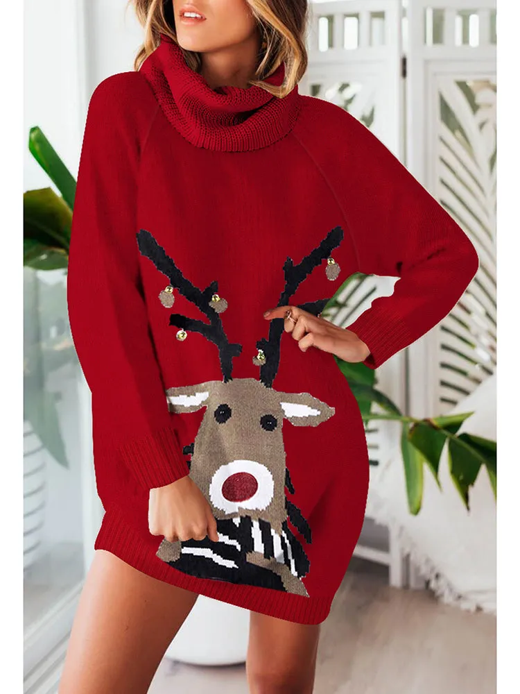 Pinkqueen Ugly Christmas Sweater Turtleneck Dresses For Women