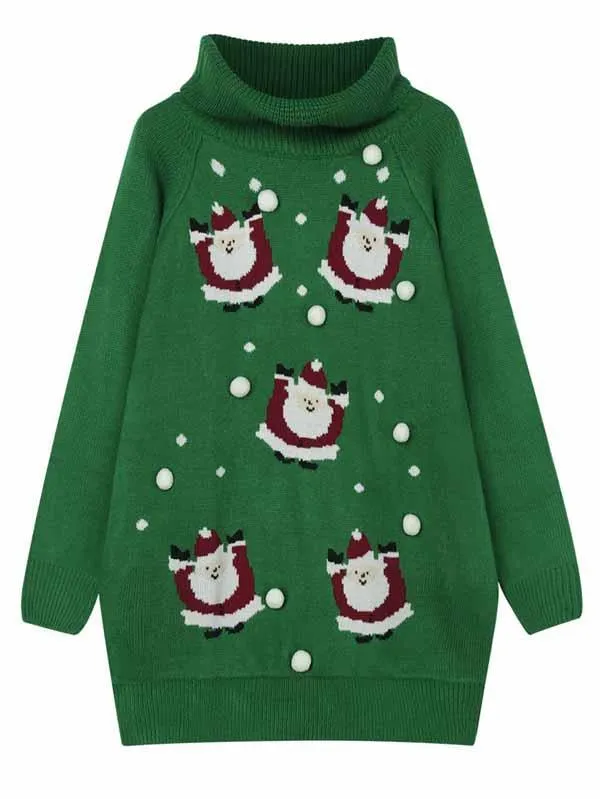 Pinkqueen Ugly Christmas Sweater Turtleneck Dresses For Women