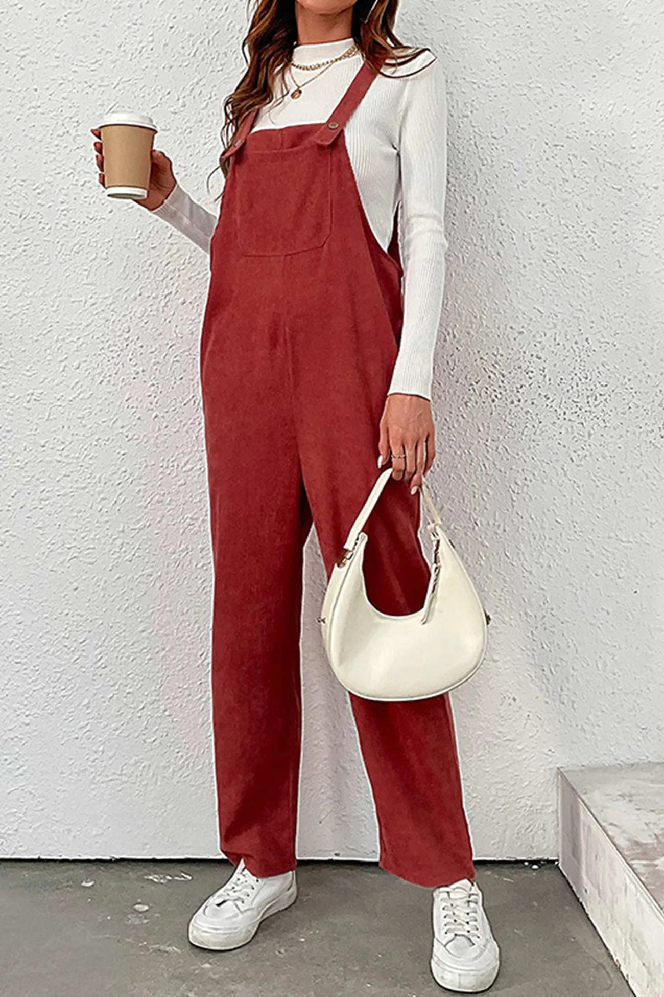 Red Corduroy Loose Jumpsuits