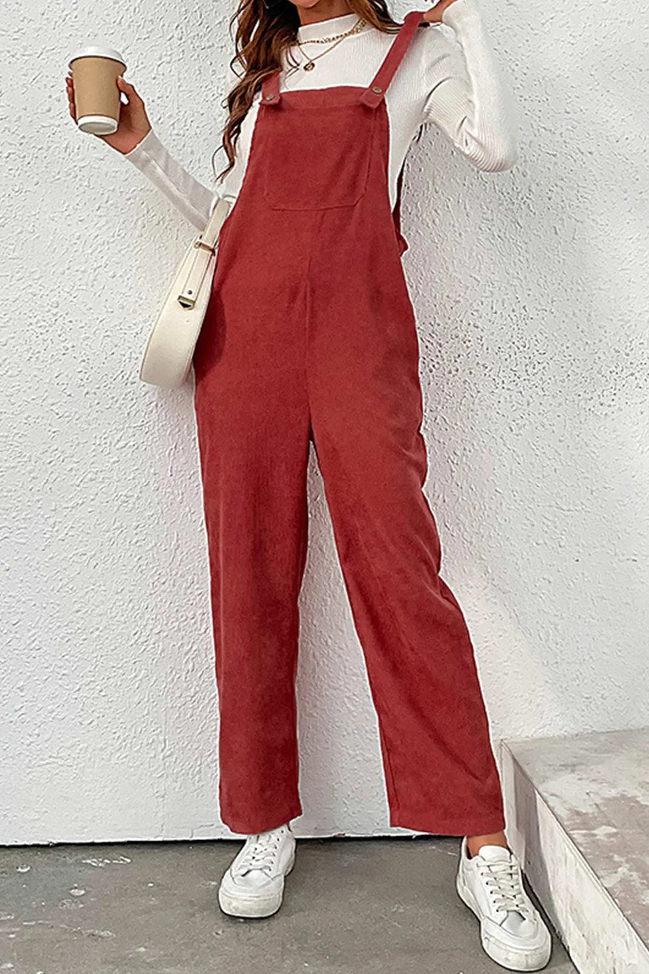 Red Corduroy Loose Jumpsuits