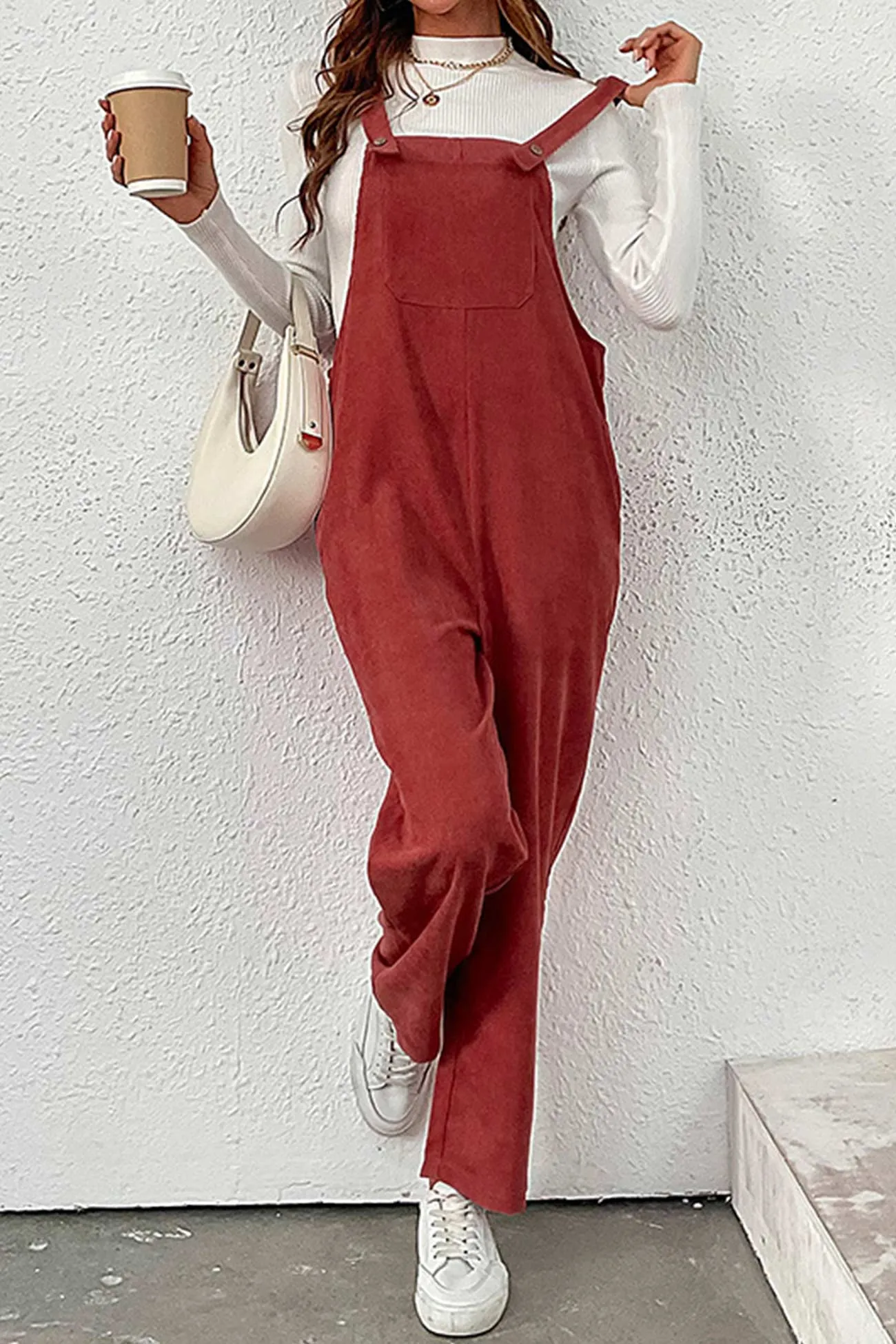 Red Corduroy Loose Jumpsuits