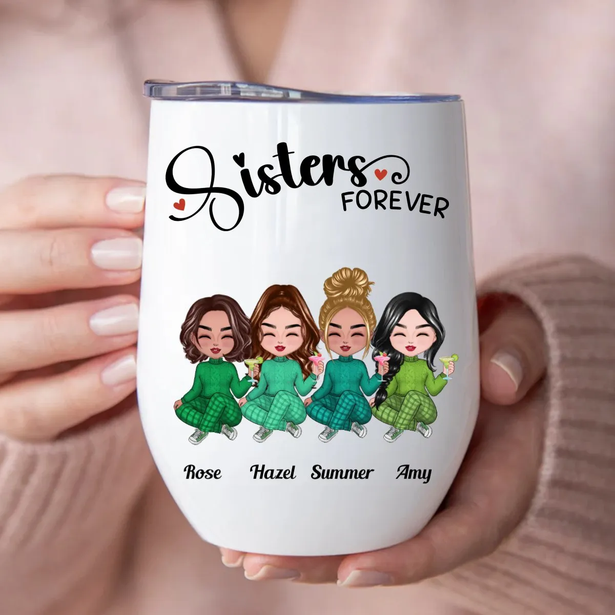 Sisters - Sisters Forever - Personalized Wine Tumbler (L)