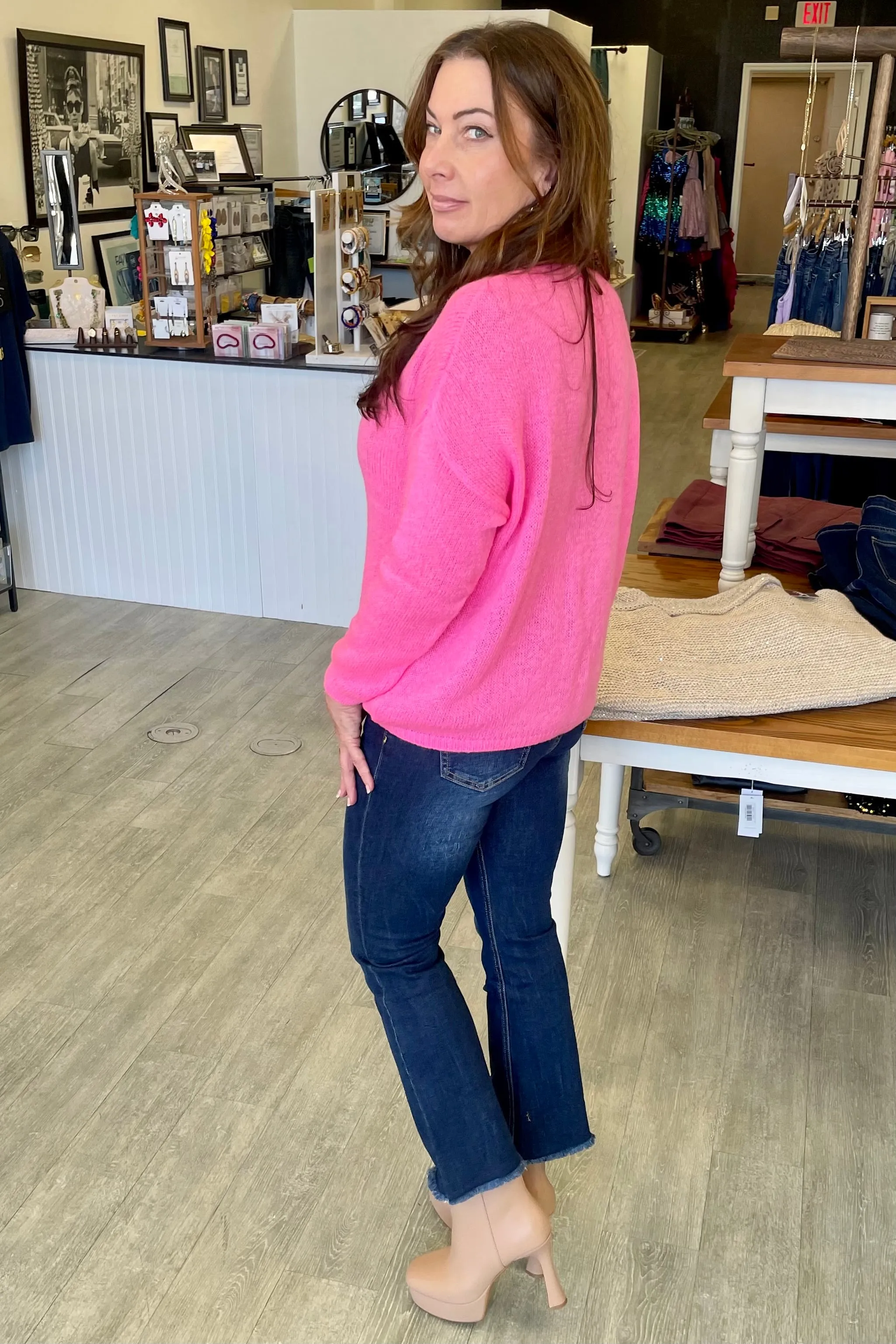 Soft & Comfortable Knit Sweater -Fuchsia