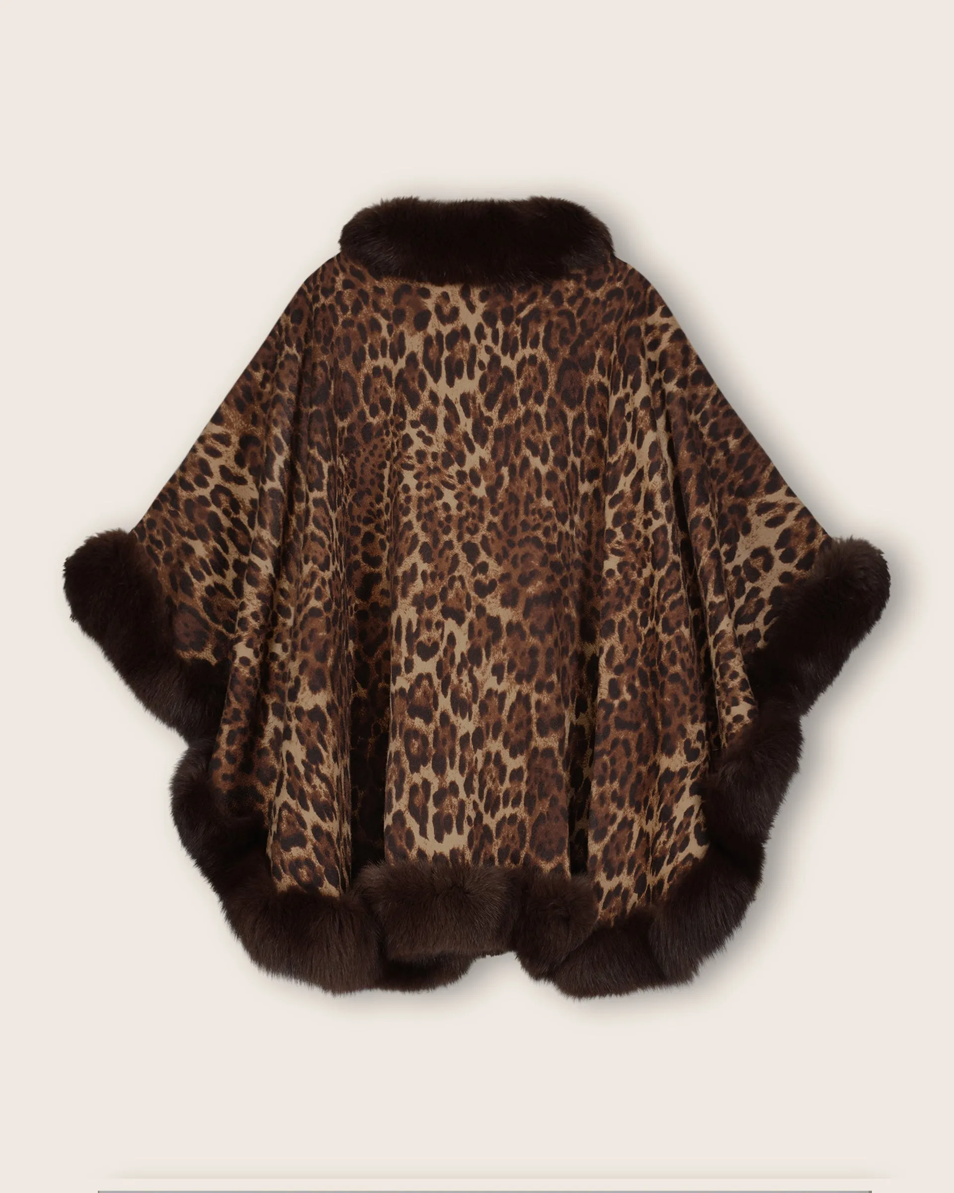 St Honore Printed Fur Trimmed Cashmere Cape