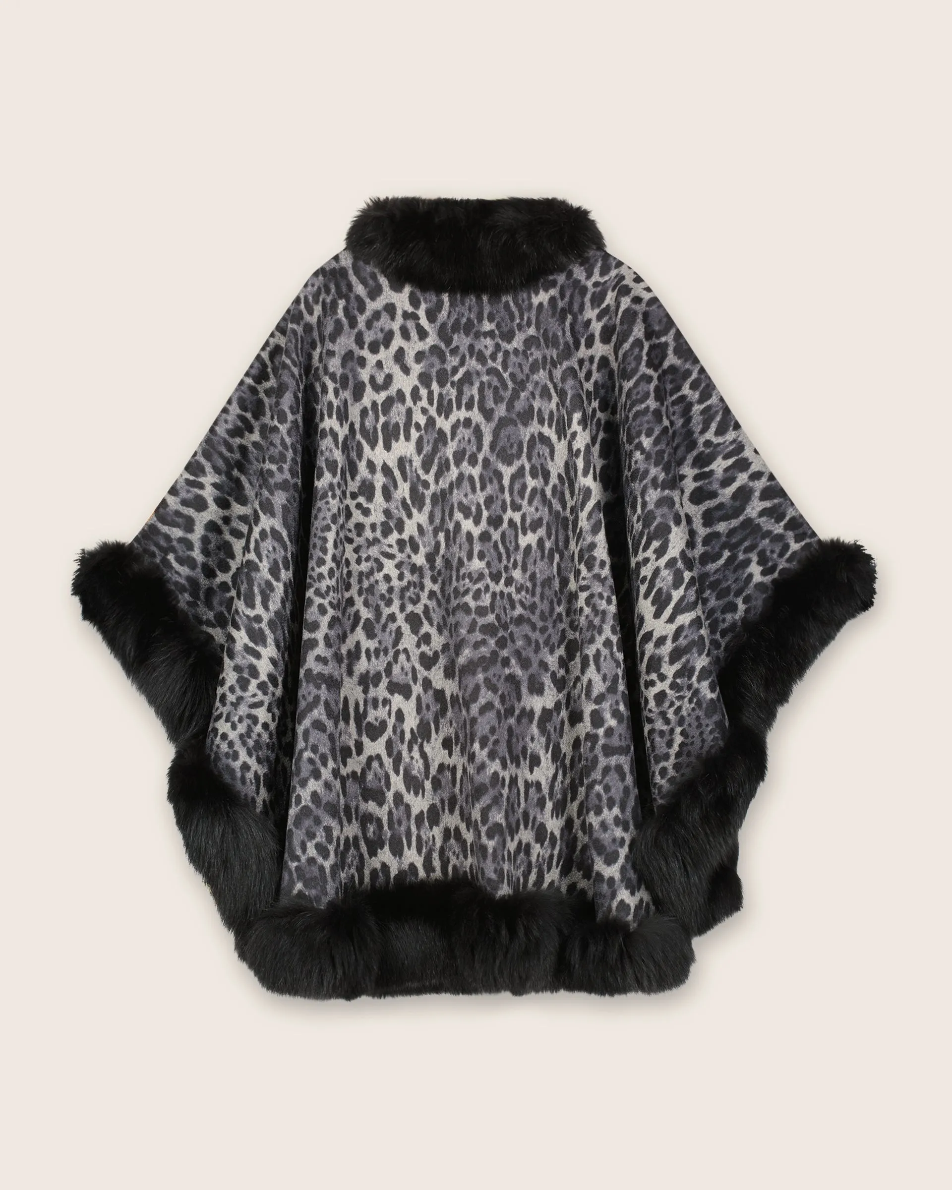 St Honore Printed Fur Trimmed Cashmere Cape