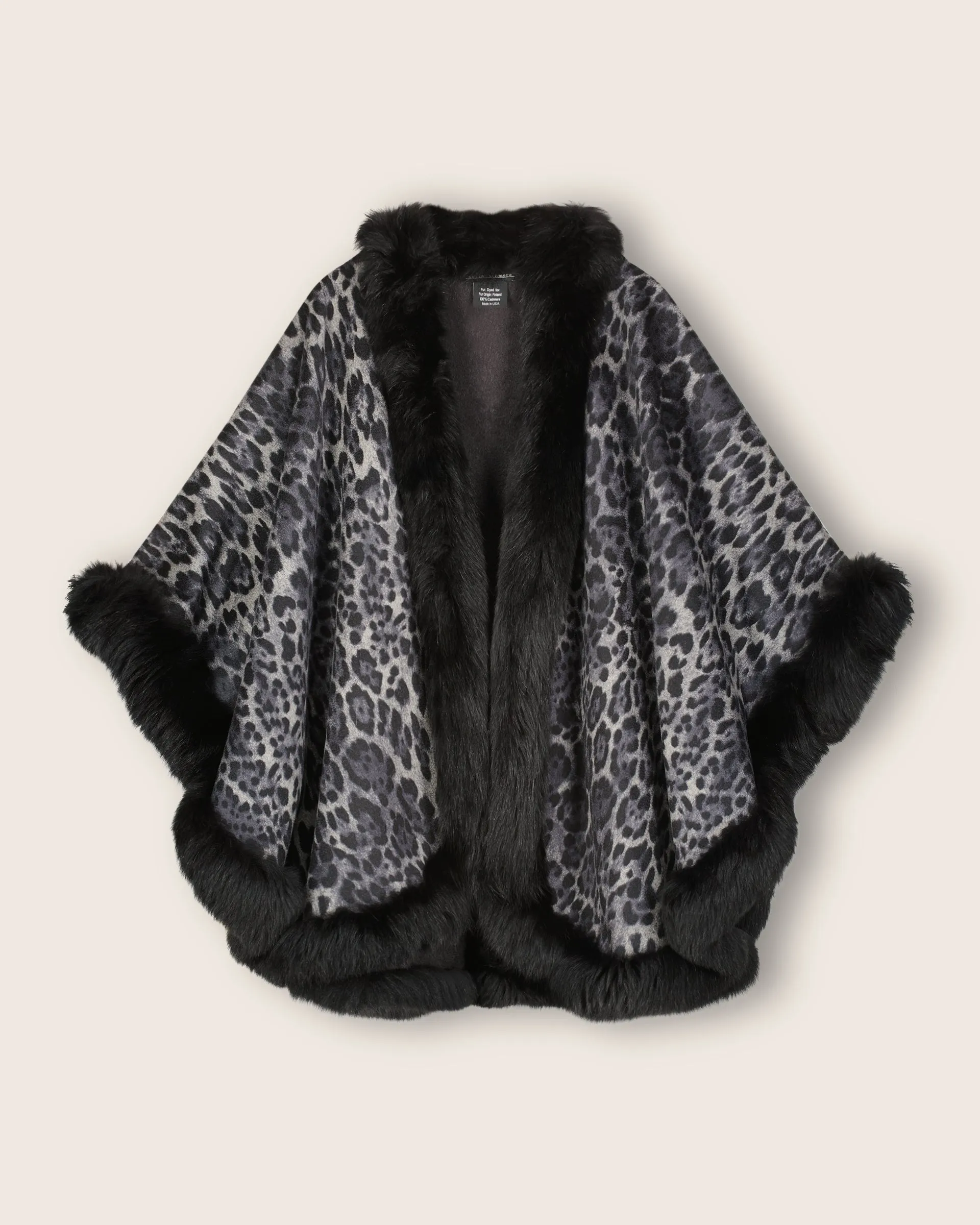 St Honore Printed Fur Trimmed Cashmere Cape