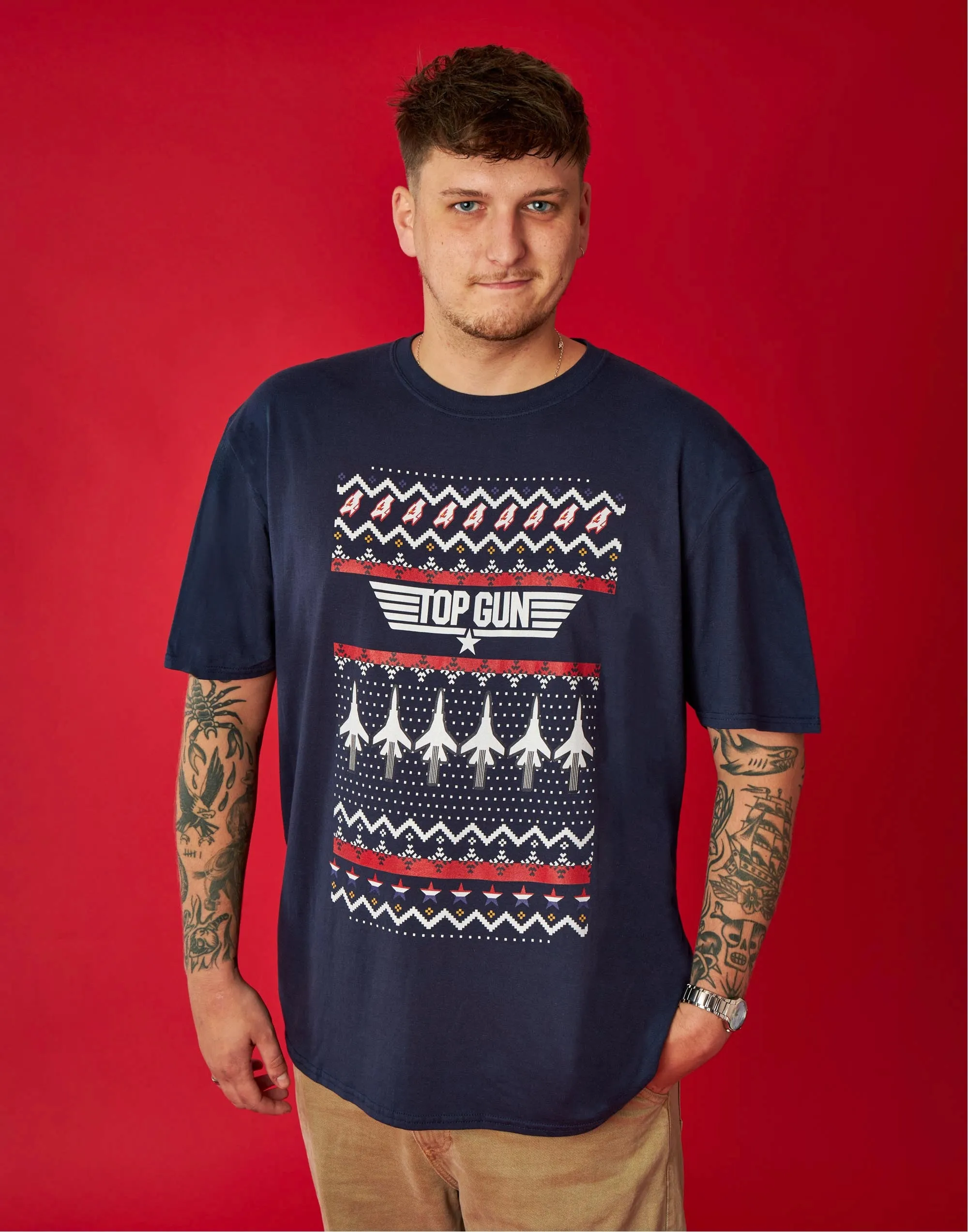 Top Gun Christmas Fairisle Men's Navy T-Shirt