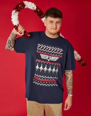 Top Gun Christmas Fairisle Men's Navy T-Shirt