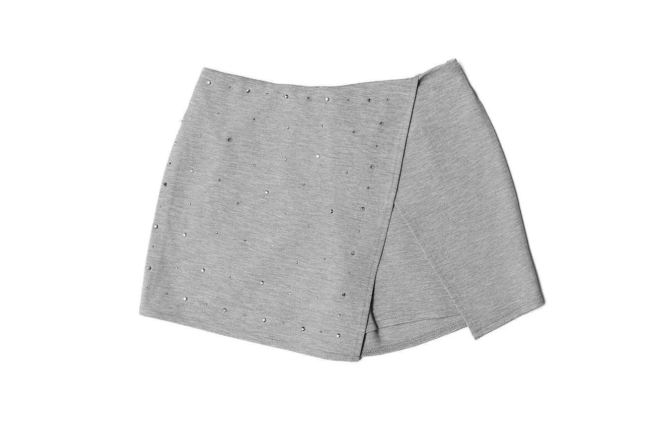 Tween Bottoms | Skort- Heathered Gray Studded | MIA New York