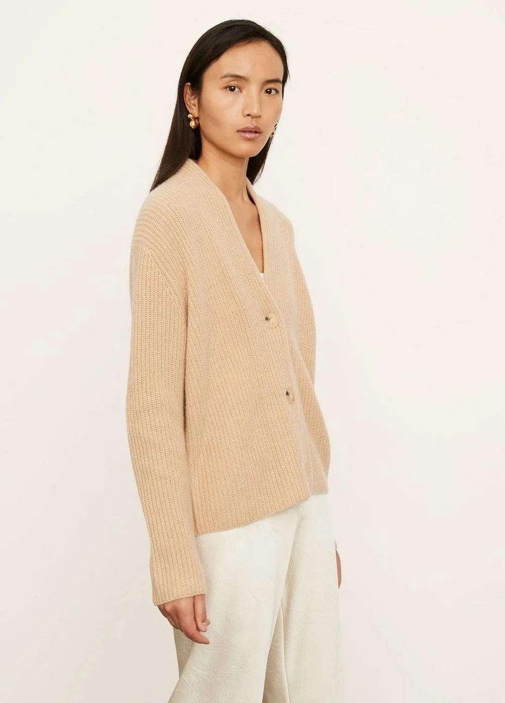 Vince - Raised Collar Cardigan in Light H Brass