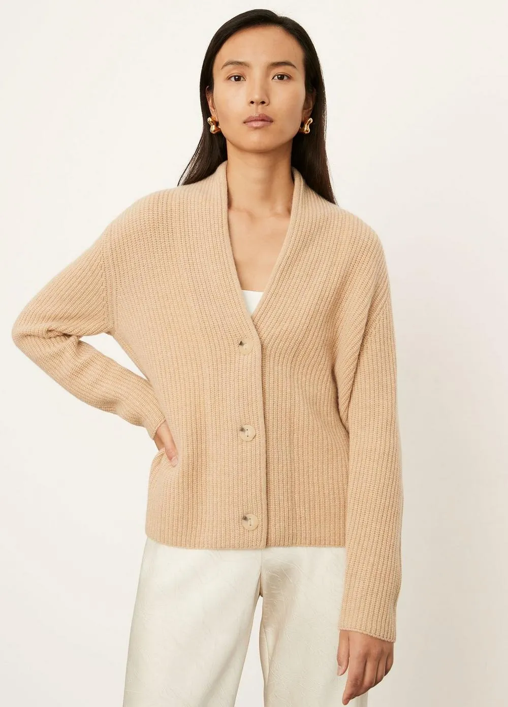 Vince - Raised Collar Cardigan in Light H Brass