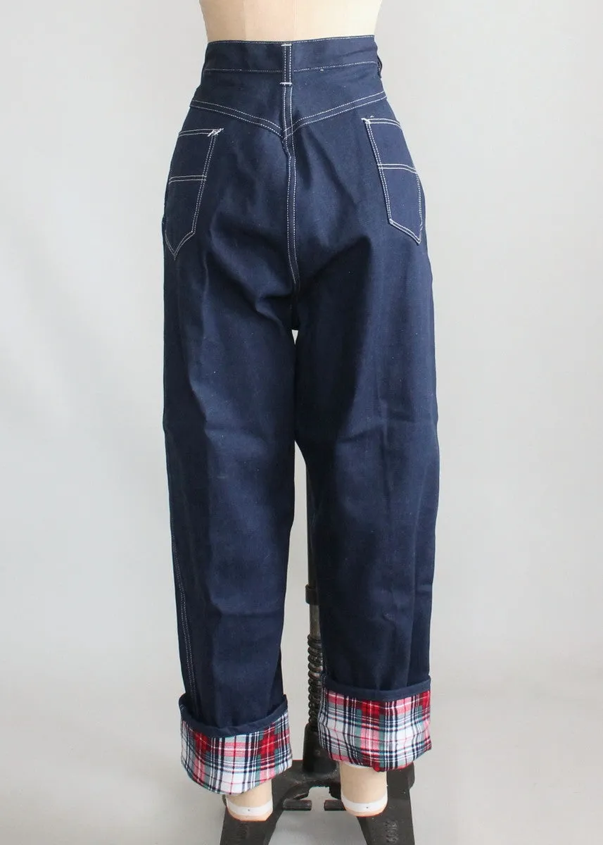 Vintage 1950s Plaid Flannel Lined High Waist Jeans Deadstock