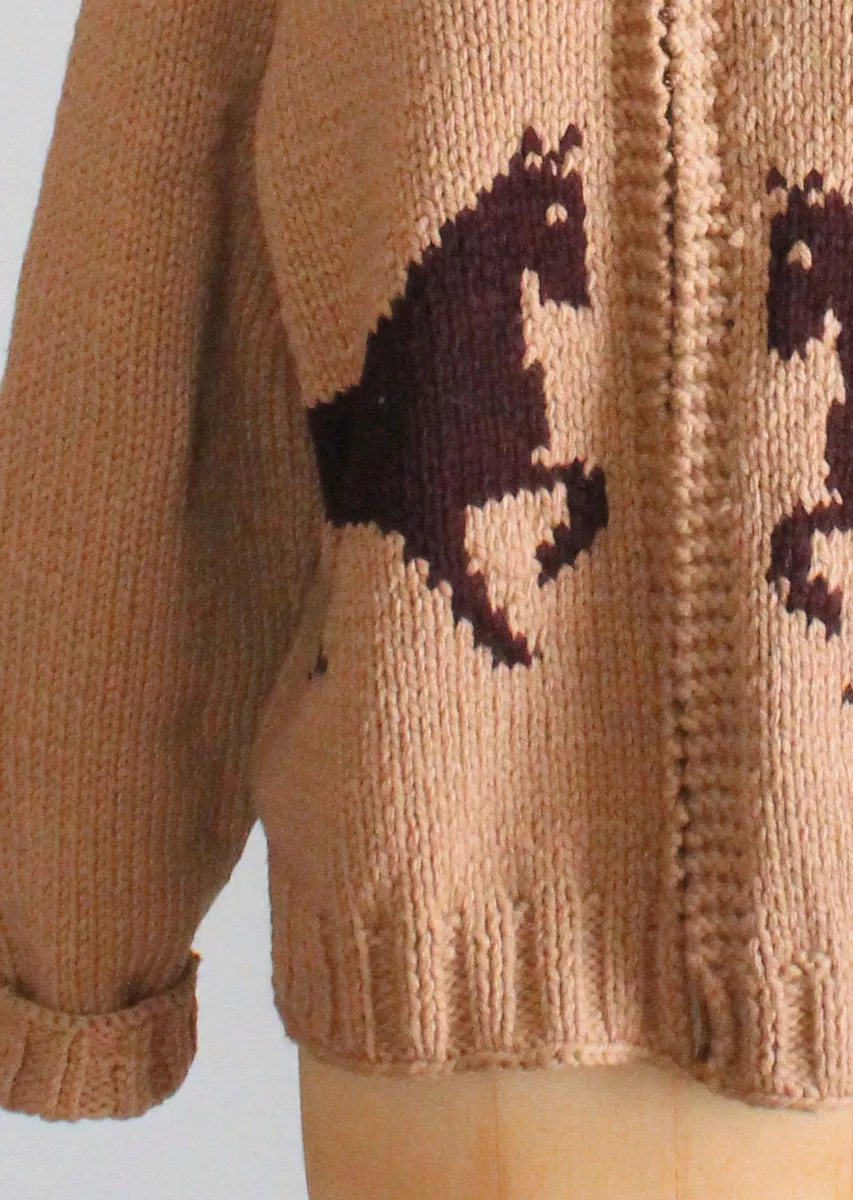 Vintage 1970s Cowichan Horse Cardigan Sweater