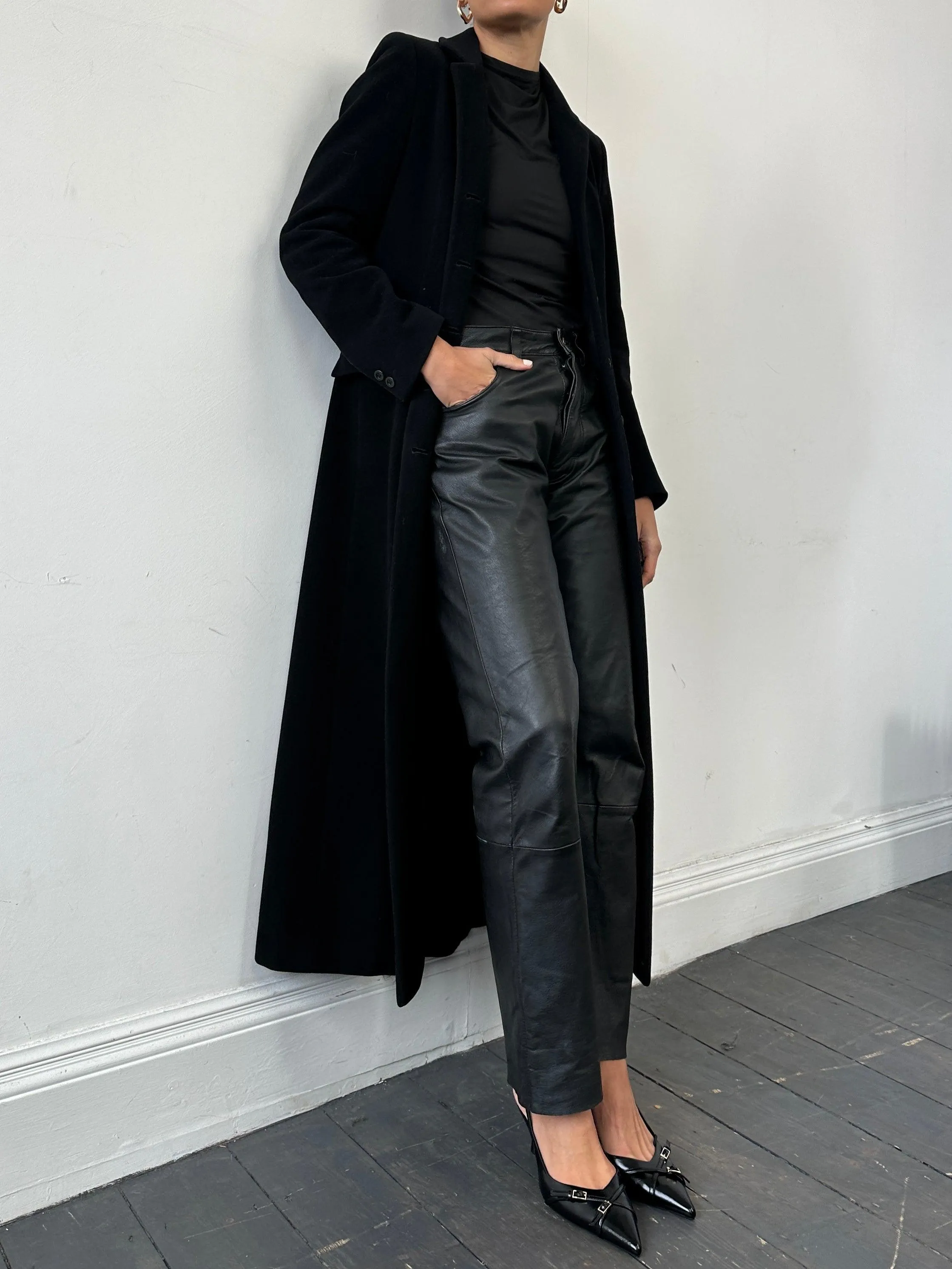 Vintage Straight Leg Leather Trousers - W30