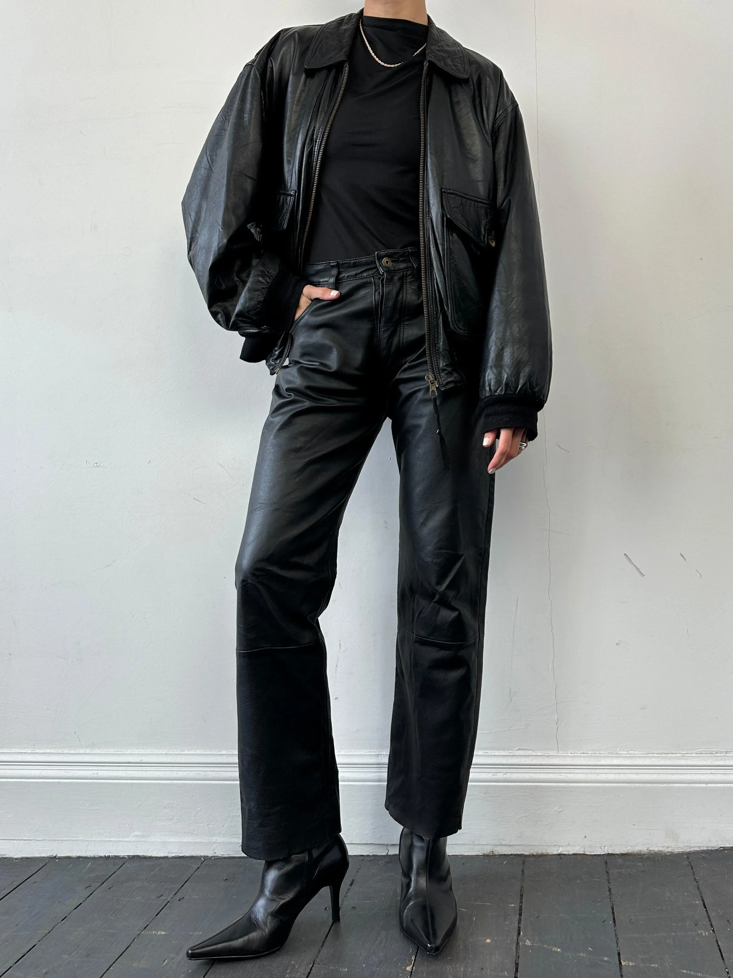 Vintage Straight Leg Leather Trousers - W30