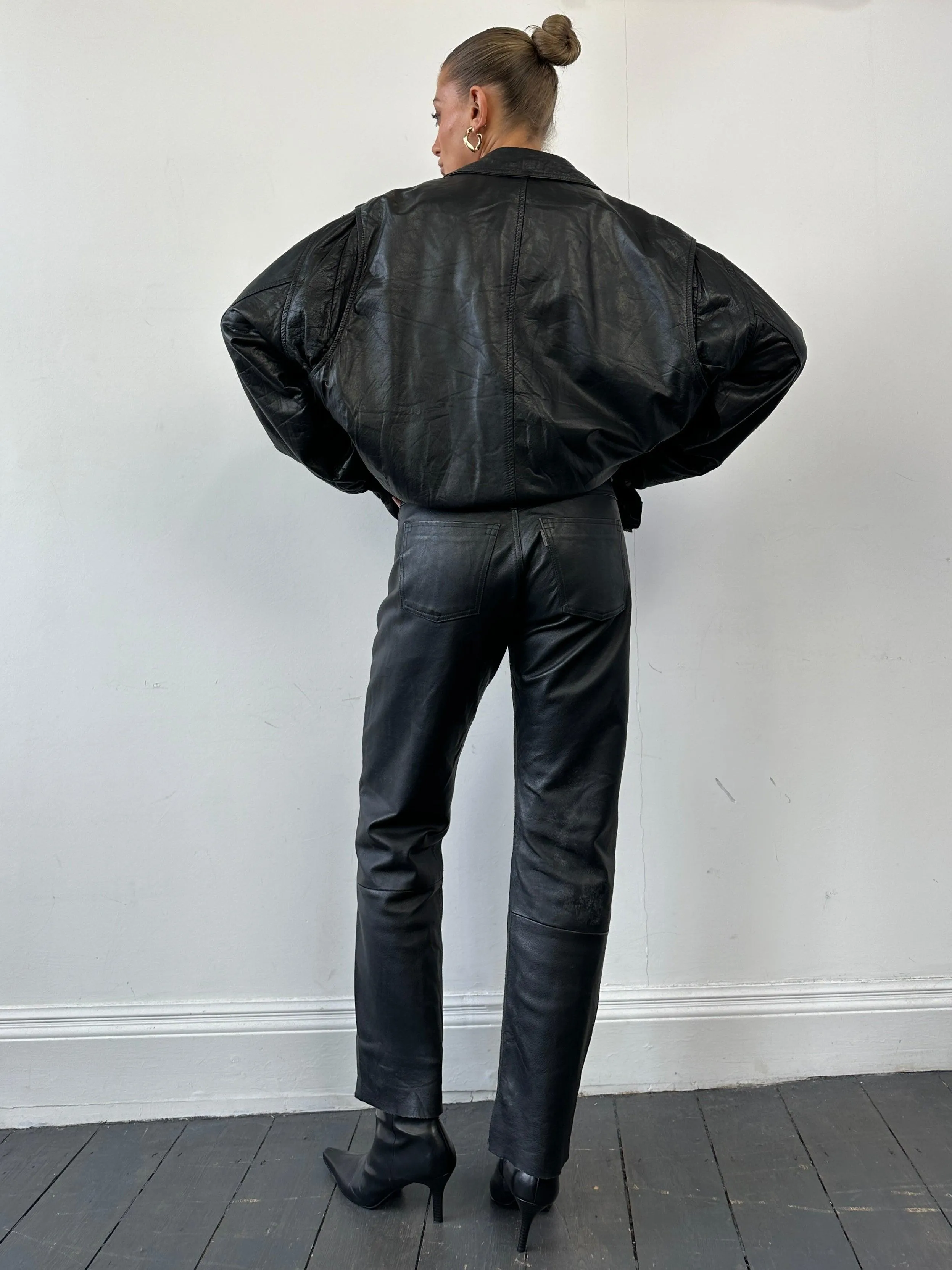 Vintage Straight Leg Leather Trousers - W30