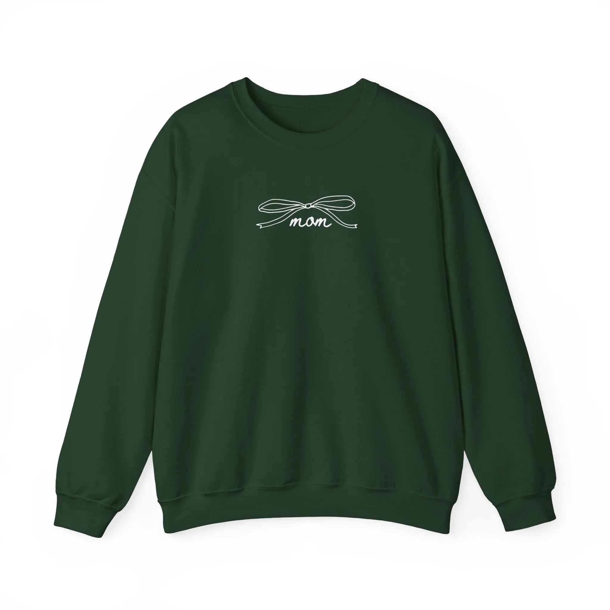 White on Dark Green MOM bow Crewneck Sweatshirt